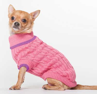 Dog Sweater Pink Medium Classic Cable Knit